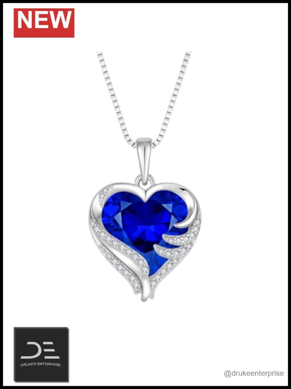 Sterling Silver Heart Angel Wings Pendant Necklace